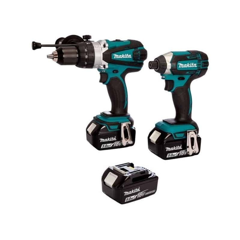 Makita - Pack de 2 machines 18V Perceuse DDF458 + Visseuse à chocs DTD152 avec 3 batteries 18V 5.0Ah - chargeur - MaKPac - DLX2144TJ1
