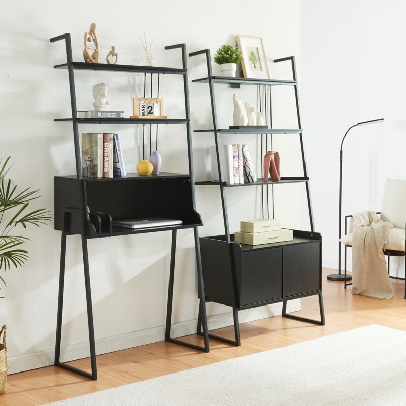 [en.casa] - Ensemble de 2 meubles Storfjord avec bureau et étagère avec armoire noir