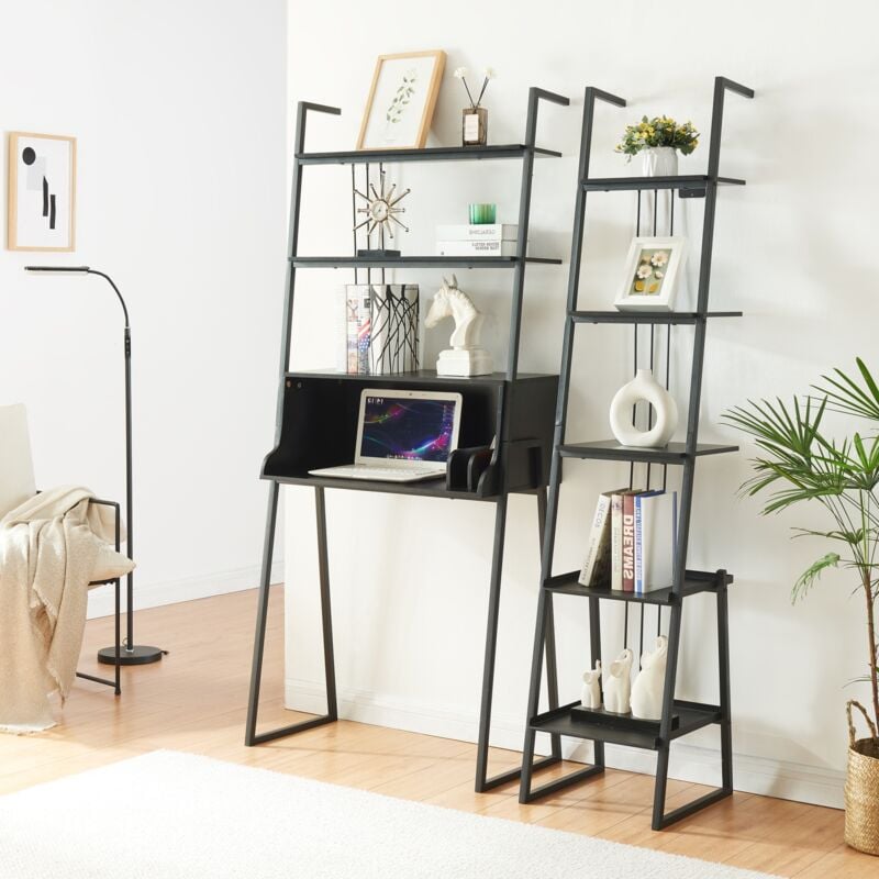 [en.casa] - Ensemble de 2 meubles Storfjord avec étagère échelle et bureau noir