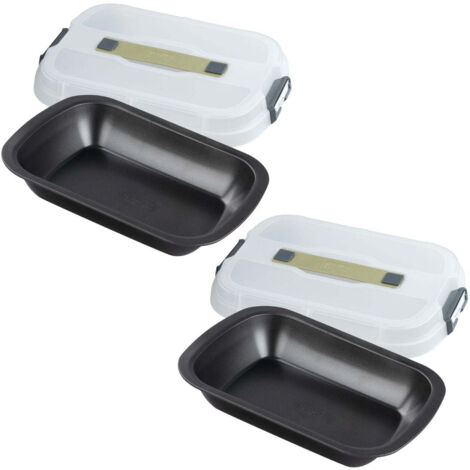 Ensemble de 2 Moules à gâteaux rectangulaire avec couvercle de transport 34 x 24 cm Zenker Bake Click and Go