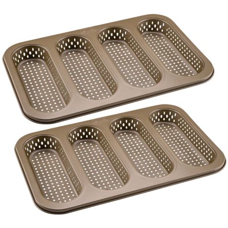 Ensemble de 2 Moules à pain perforé 4 mini baguettes 33 x 22 cm Zenker Mojave Gold