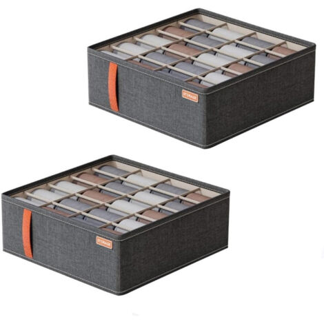 Ensemble de 2 organisateurs de tiroirs pliables avec 20 compartiments, organisateur de tiroir pour cravates et chaussettes.