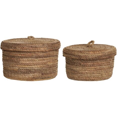 Ensemble de 2 paniers de rangement DESIO avec couvercle – Jute naturel