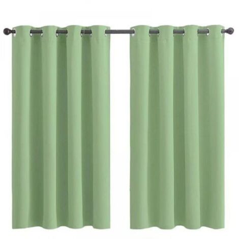 Ensemble de 2 Panneaux de Rideaux Courts à Oeillets - Occultant Isolant Thermique Vert Sauge - pour Chambre, Cuisine, Salle de Bain 28x36 Pouces (K30)
