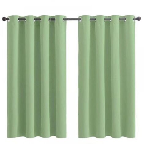 Ensemble de 2 Panneaux de Rideaux Courts à Oeillets - Occultant Isolant Thermique Vert Sauge - pour Chambre, Cuisine, Salle de Bain 28x36 Pouces (K30)
