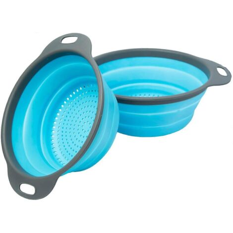 Ensemble de 2 passoires pliables Comfify - Comprend 2 passoires pliables de 20 cm (2 litres) et 24 cm (3 litres), bleues et grises.