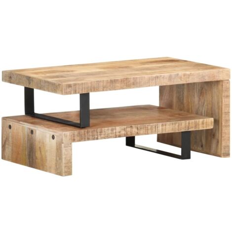 Ensemble de 2 pcs Table basse，Table d'appoint，Table de Salon Bois de manguier massif CFW59728