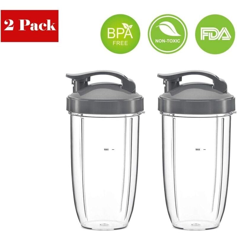 Ensemble de 2 pièces de rechange compatibles avec Nutribullet 600W/900W, 2 gobelets de 32 oz avec couvercles rabattables compatibles avec les