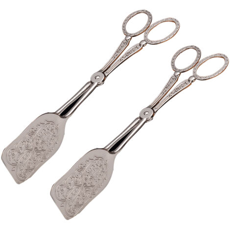 Ensemble de 2 pinces à pâtisserie décoratives argentées pour le service, les buffets, les gâteaux, les salades, les restaurants et les cuisines - AquaForge