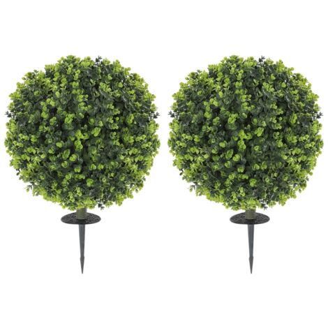 Ensemble de 2 plantes artificielles,boules en buis artificielles avec piquet,pour l’intérieur comme l’extérieur,résistantes aux UV,vertes
