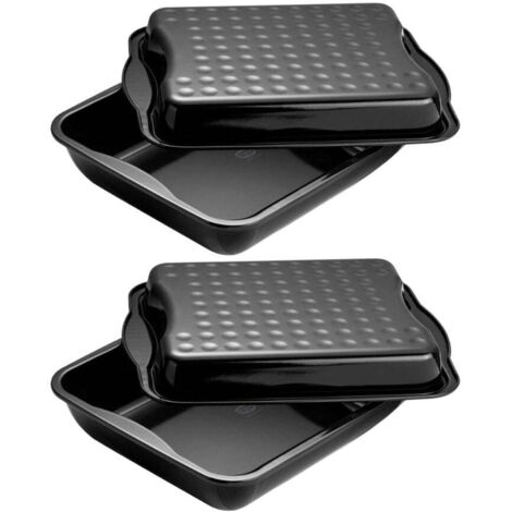 Ensemble de 2 Plats à four avec couvercle en acier émaillé 42 x 34 cm Dr. Oetker Back-Idee Kreativ