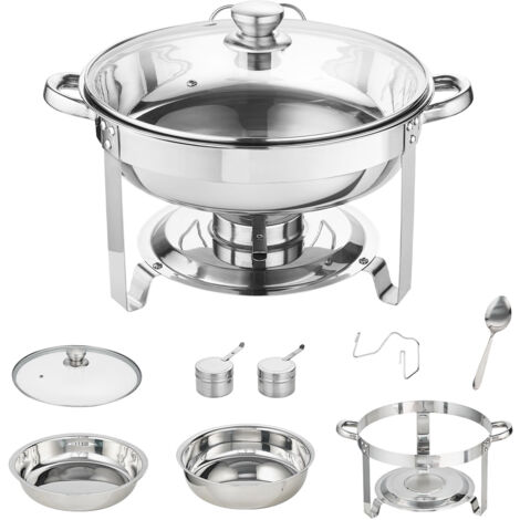 Ensemble de 2 plats à réchaud ronds Mophorn, casseroles de 4 pintes pleine grandeur avec couvercles en verre et supports de combustible