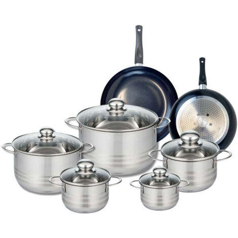 Ensemble de 2 Poêles de cuisson 20 et 24 cm et 5 faitouts 12, 14, 16, 20 et 24 cm Elo Prima Brillant