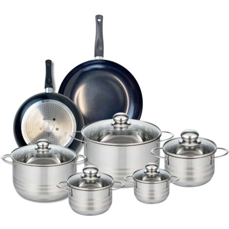 Ensemble de 2 Poêles de cuisson 24 et 28 cm et 5 faitouts 12, 14, 16, 20 et 24 cm Elo Prima Brillant