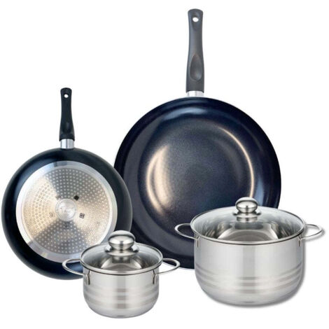 Ensemble de 2 Poêles de cuisson 24 et 32 cm et 2 faitouts 14 et 20 cm Elo Prima Brillant