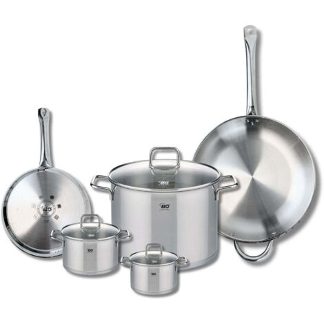 Ensemble de 2 Poêles de cuisson 24 et 32 cm et 3 faitouts 12, 14 et 26 cm Elo Profi Citrin