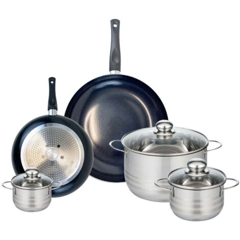 Ensemble de 2 Poêles de cuisson 24 et 32 cm et 3 faitouts 12, 16 et 24 cm Elo Prima Brillant