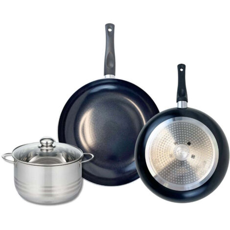 Ensemble de 2 Poêles de cuisson 28 et 32 cm et 1 faitout 20 cm Elo Prima Brillant