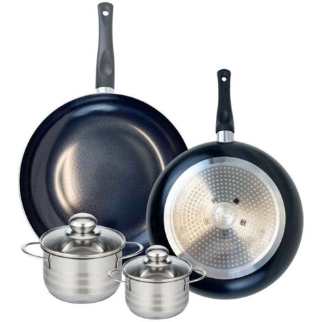 Ensemble de 2 Poêles de cuisson 28 et 32 cm et 2 faitouts 12 et 14 cm Elo Prima Brillant