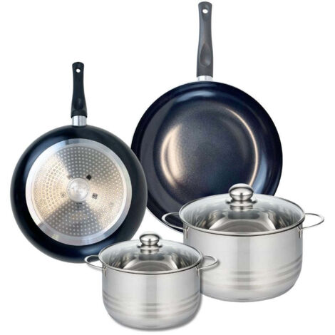 Ensemble de 2 Poêles de cuisson 28 et 32 cm et 2 faitouts 20 et 24 cm Elo Prima Brillant