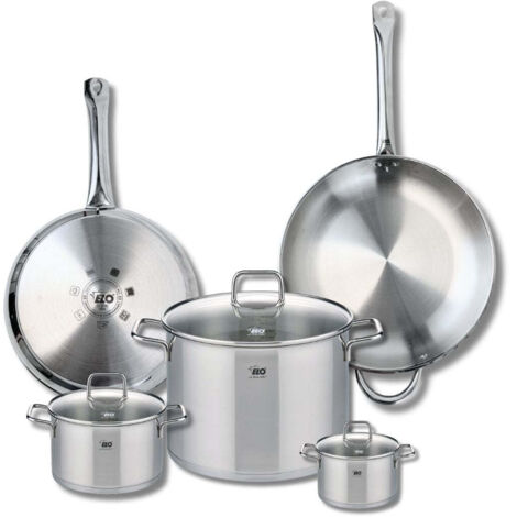 Ensemble de 2 Poêles de cuisson 28 et 32 cm et 3 faitouts 12, 16 et 26 cm Elo Profi Citrin