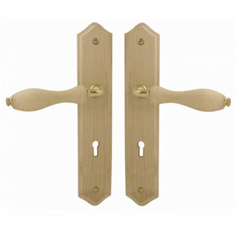 Ensemble de 2 poignées de porte Bois brut - sur plaque - pêne dormant