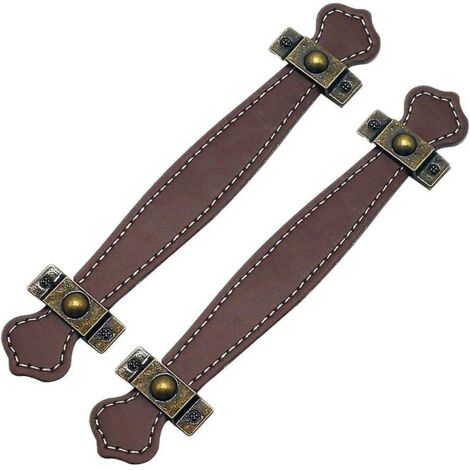 Ensemble de 2 poignées de tiroir en cuir marron clair pour porte de placard ou valise vintage