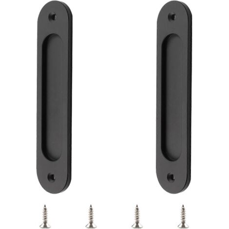 Ensemble de 2 poignées ovales encastrées pour porte coulissante de grange, en acier inoxydable noir mat