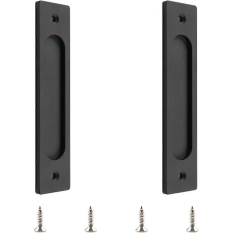 Ensemble de 2 poignées rectangulaires encastrées en acier inoxydable noir mat pour porte coulissante de grange