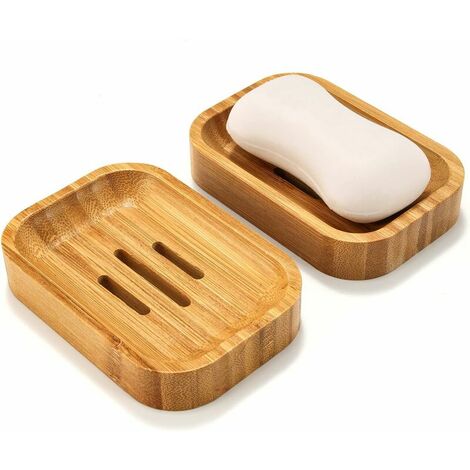 Ensemble de 2 porte-savon en bois de bambou naturel pour accessoires de rangement d'éponge de cuisine de salle de bain,