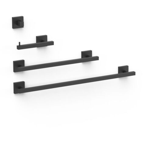 Ensemble de 2 Porte-serviettes et 1 Dérouleur à papier WC Noir mat - TRES 09598101NM