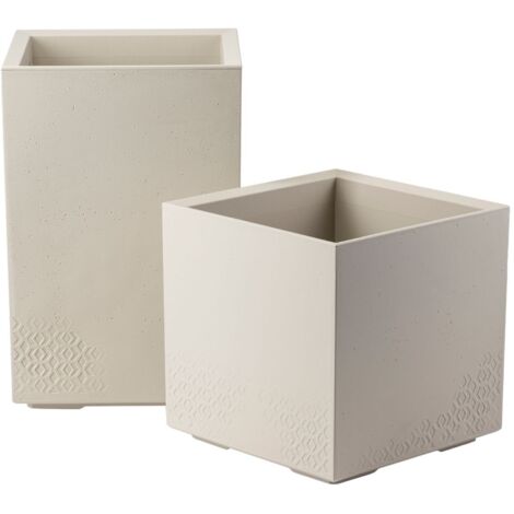 Ensemble de 2 pots de fleurs Betonique sur roulettes, 40 cm, couleur béton beige.