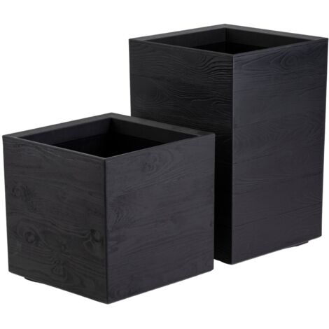 Ensemble de 2 pots de fleurs Betonique sur roulettes, 40 cm, plateau noir