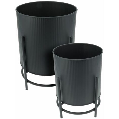 Ensemble de 2 pots de fleurs noirs sur un support en métal