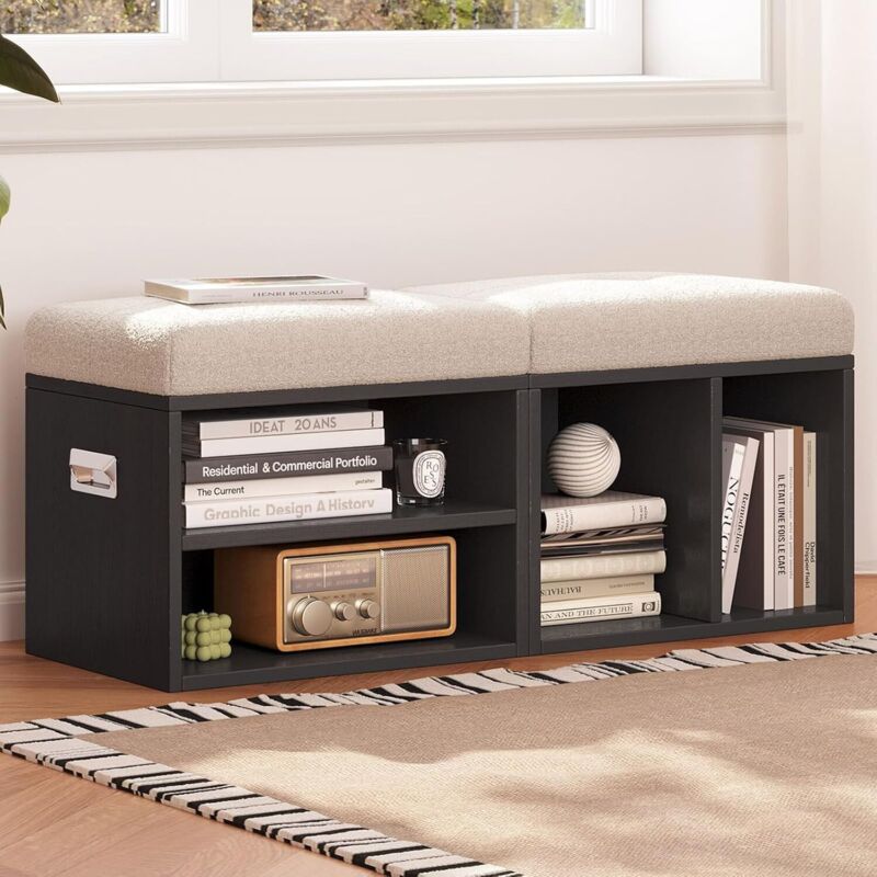 Ensemble de 2 poufs de Rangement, bancs Modernes capitonnés avec Compartiment pour Salon, Chambre ou Couloir
