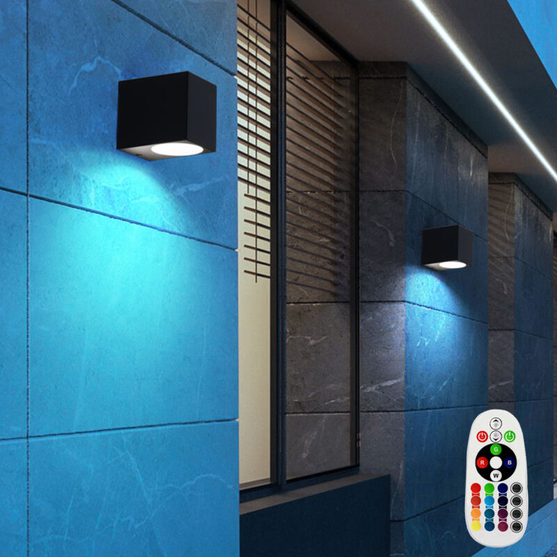 Lot de 2 lampes d'extérieur led rgb télécommande alu down spots appliques de façade dimmable noir