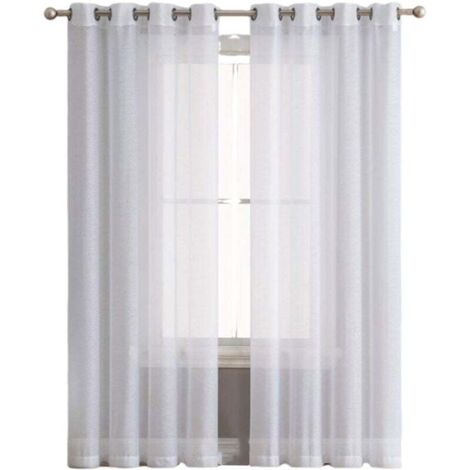 Ensemble de 2 Rideaux en Voile 134x160cm - Double Panneau en Tulle avec Oeillets - Draperies Modernes et Douces pour Décoration Blanche