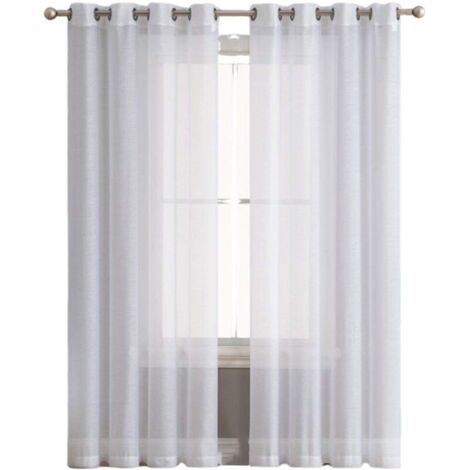 Ensemble de 2 Rideaux en Voile 134x160cm - Double Panneau en Tulle avec Oeillets - Draperies Modernes et Douces pour Décoration Blanche