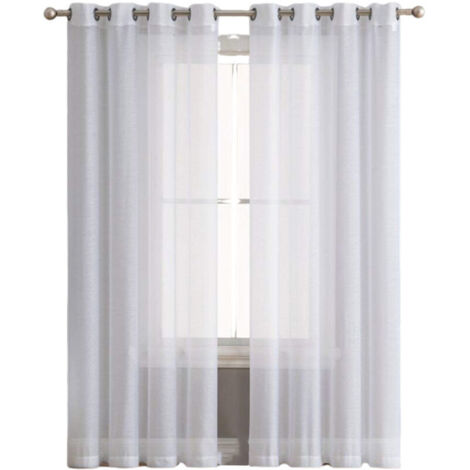 Ensemble de 2 Rideaux en Voile 134x160cm - Double Panneau en Tulle avec Oeillets - Draperies Modernes et Douces pour Décoration Blanche