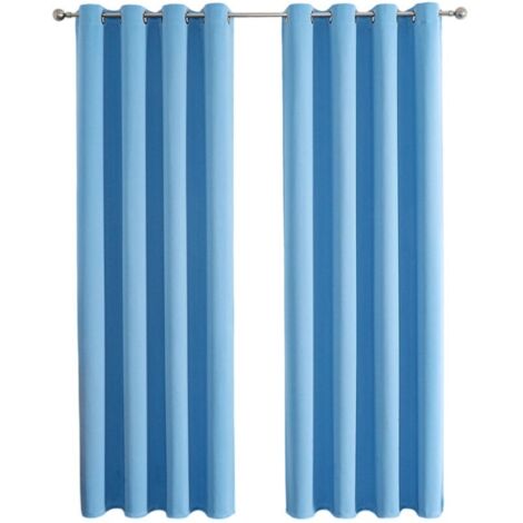 Ensemble de 2 Rideaux Occultants Thermiques à Oeillets Unis - Décoration Fenêtre Chambre 100x200cm - Bleu Ciel