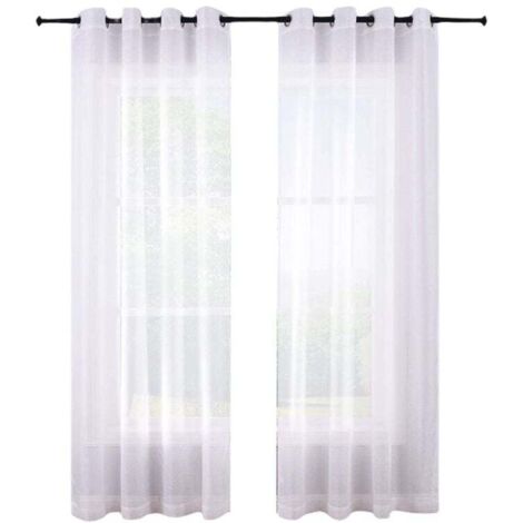 Ensemble de 2 Rideaux Transparents 210 cm à Œillets Blancs Voile Polyester pour Chambre
