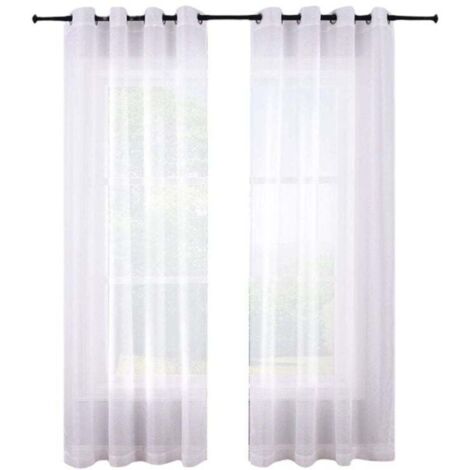 Ensemble de 2 Rideaux Transparents 210 cm à Œillets Blancs Voile Polyester pour Chambre