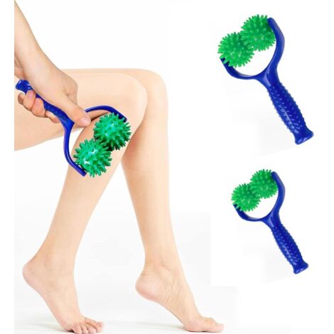 Ensemble de 2 rouleaux de massage avec poignée, balle de massage pour les pieds, le dos et les jambes, balle pour les fascias cervicaux, S-AquaForge