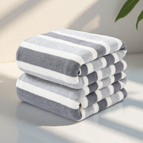 Ensemble de 2 serviettes de bain extra larges, luxueuses, douces et à rayures, ultra-absorbantes et à séchage rapide, idéales pour un usage quotidien.(BR)