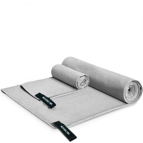 Ensemble de 2 serviettes microfibre sport double face, gris ciel, 40×80 cm et 76×152 cm