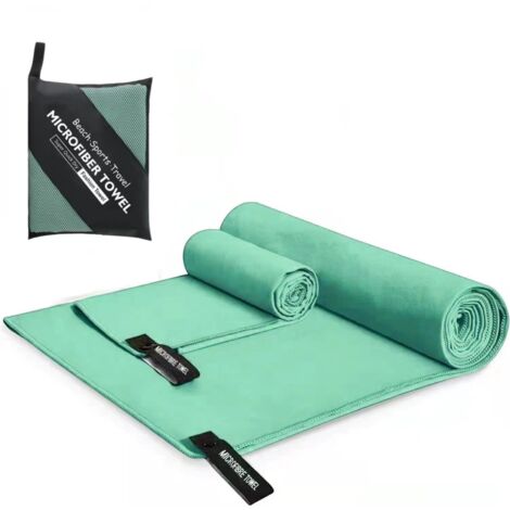 Ensemble de 2 serviettes microfibre sport double face, vert menthe, 40×80 cm et 76×152 cm