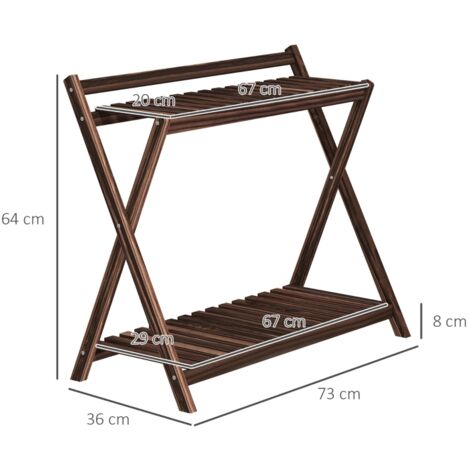 Ensemble de 2 supports à plantes d'intérieur et d'extérieur, étagère en bois de sapin, pour terrasse, jardin, balcon, 73 x 36 x 64 cm, brun brûlé