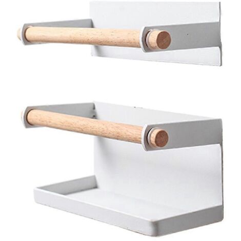 Ensemble de 2 supports de rangement magnétiques de style nordique en fer et bois, porte-parapluies pliable mural, étagère de rangement pour salle de bain