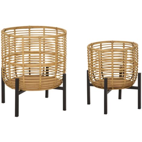 Ensemble de 2 supports de vase en rotin, dimensions : Ø 41 x 47 cm et 33 x 39 cm