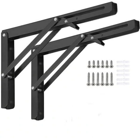 Ensemble de 2 supports d'étagère pliables - triangulaires et robustes en métal, charnière pliable pour table, assemblage AquaForge.